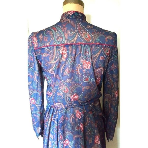 Vintage 70s paisley dress floral print cottagecore granny elastic waist midi M - Picture 2 of 12